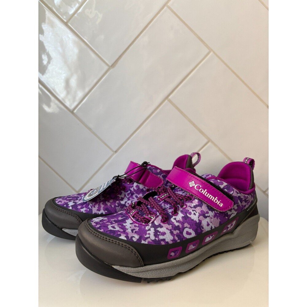 Columbia Kids Sz 2 Hiking shoes Omni Tech Waterproof Purple Camo Youth NWOB